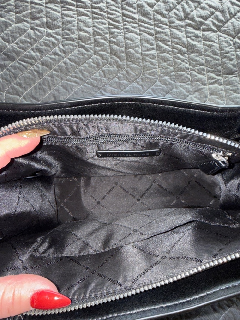 Michael Kors Charcoal Gray and Black Signature Satchel with Silver Hardware - Picture 7 of 13